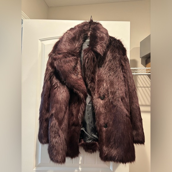 Express Faux Fur Coat in Rich Burgundy - Picture 1 of 3